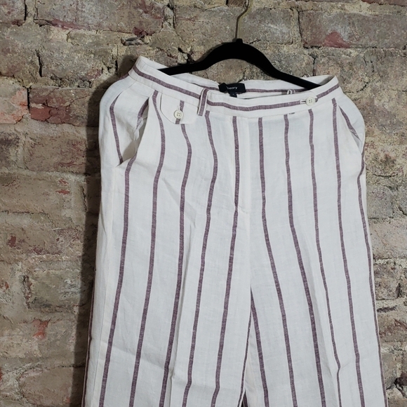 Theory linen ladies pant wide leg size 4 striped - Picture 2 of 8